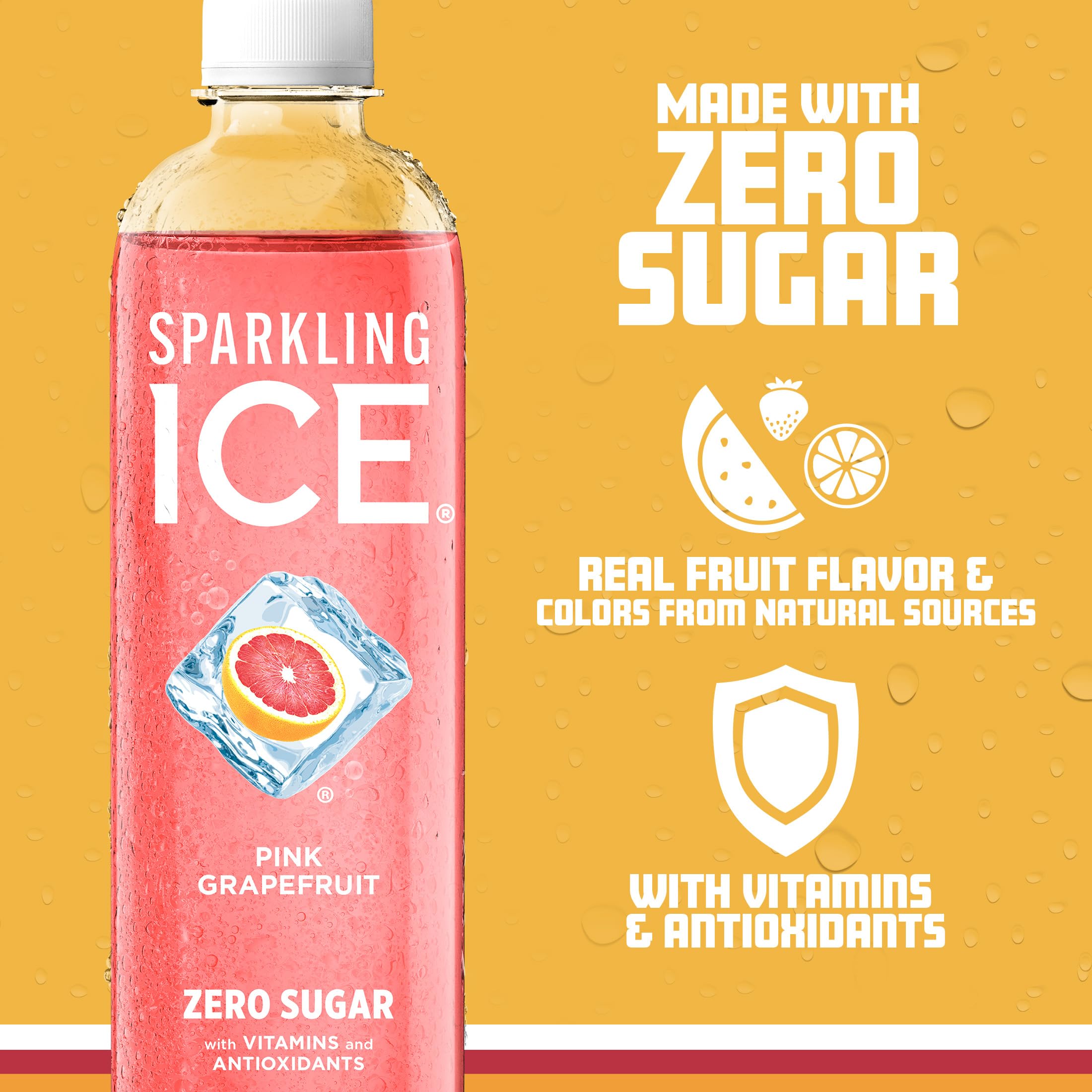 Sparkling Ice botella en mano mostrando tamaño práctico y fácil transporte