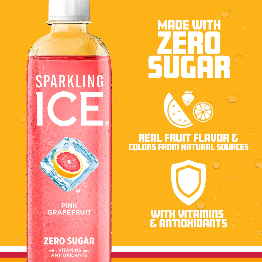 Sparkling Ice botella en mano mostrando tamaño práctico y fácil transporte