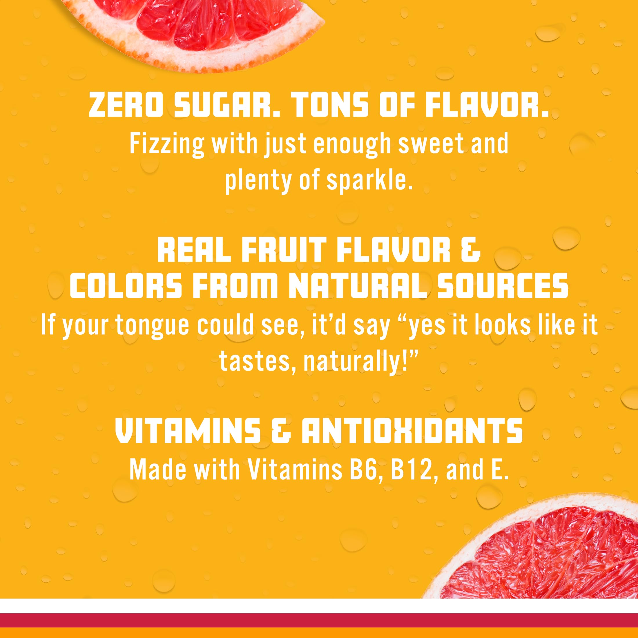 Sparkling Ice etiqueta con vitaminas B6 B12 E y beneficios visibles