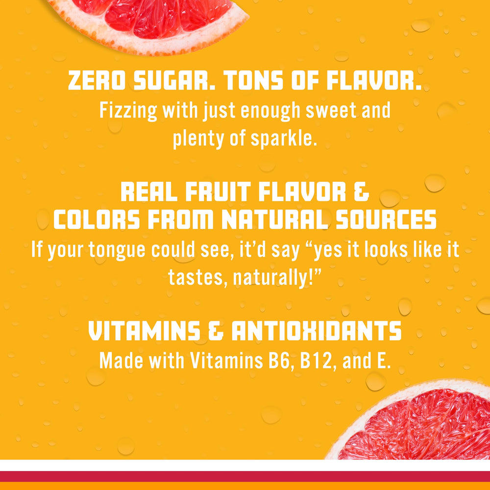 Sparkling Ice etiqueta con vitaminas B6 B12 E y beneficios visibles