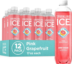 Sparkling Ice botella frontal mostrando sabor pomelo rosado y diseño atractivo