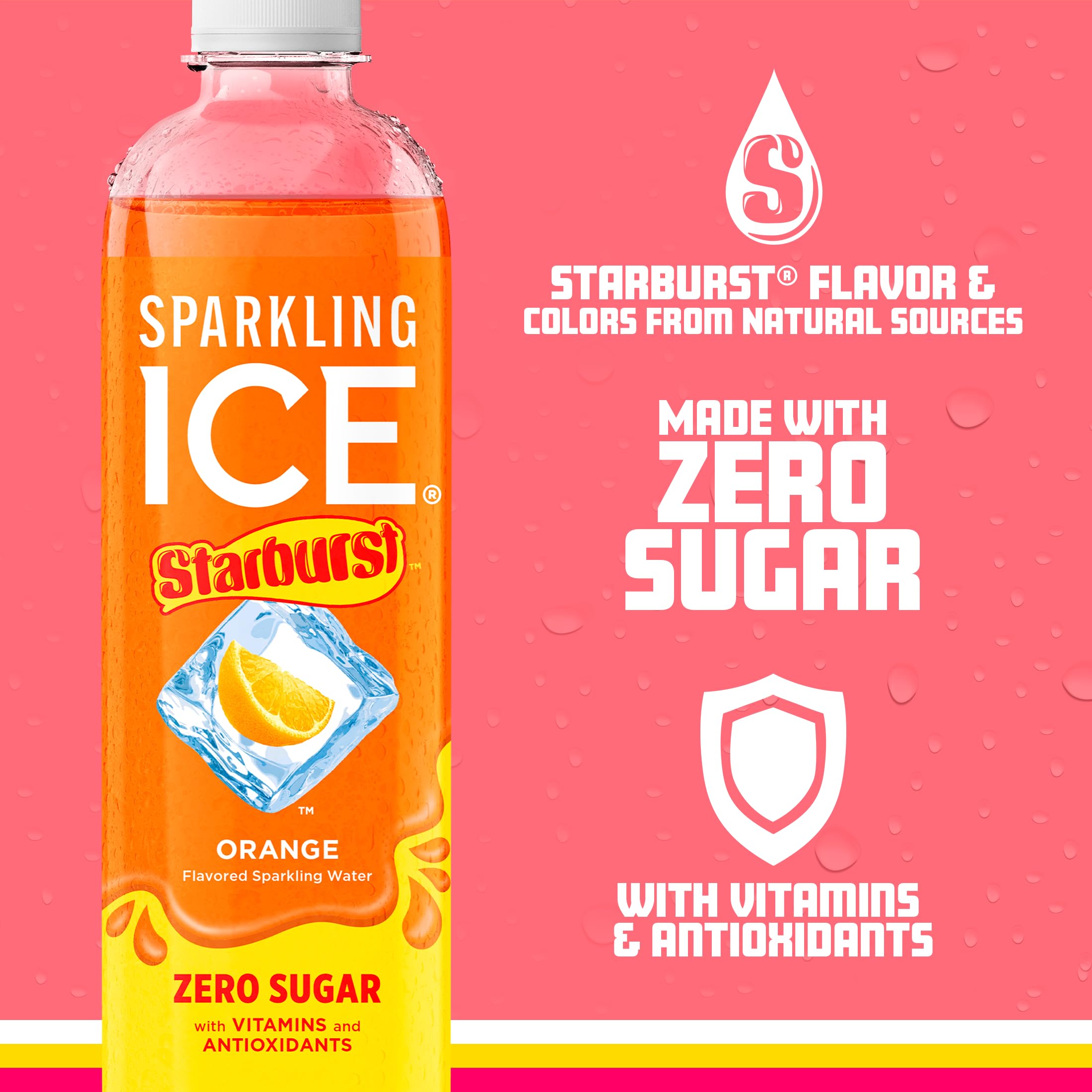 Sparkling Ice STARBURST botella en mano demostrando tamaño portátil y conveniencia