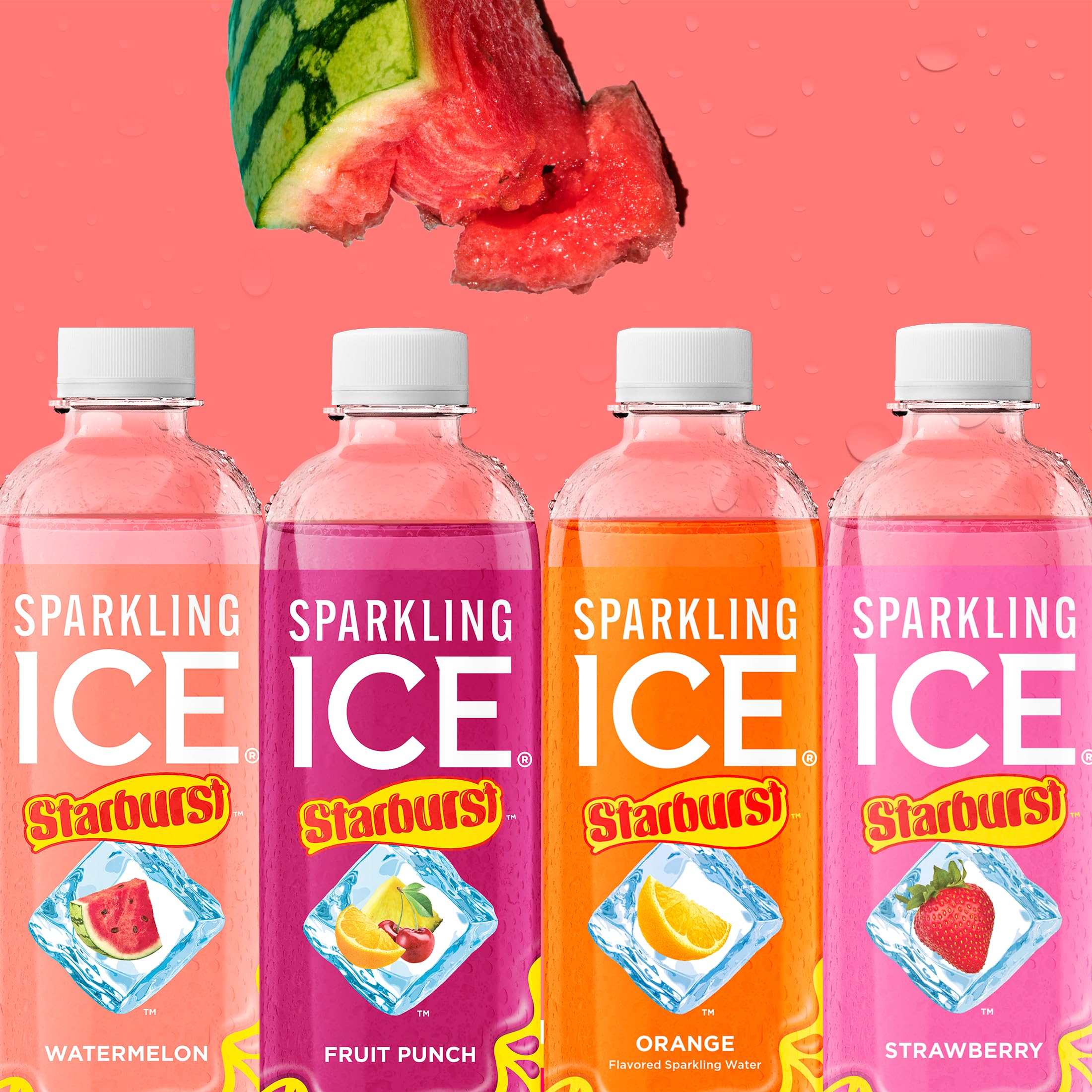 Sparkling Ice STARBURST sandía etiqueta con vitaminas visibles y beneficios
