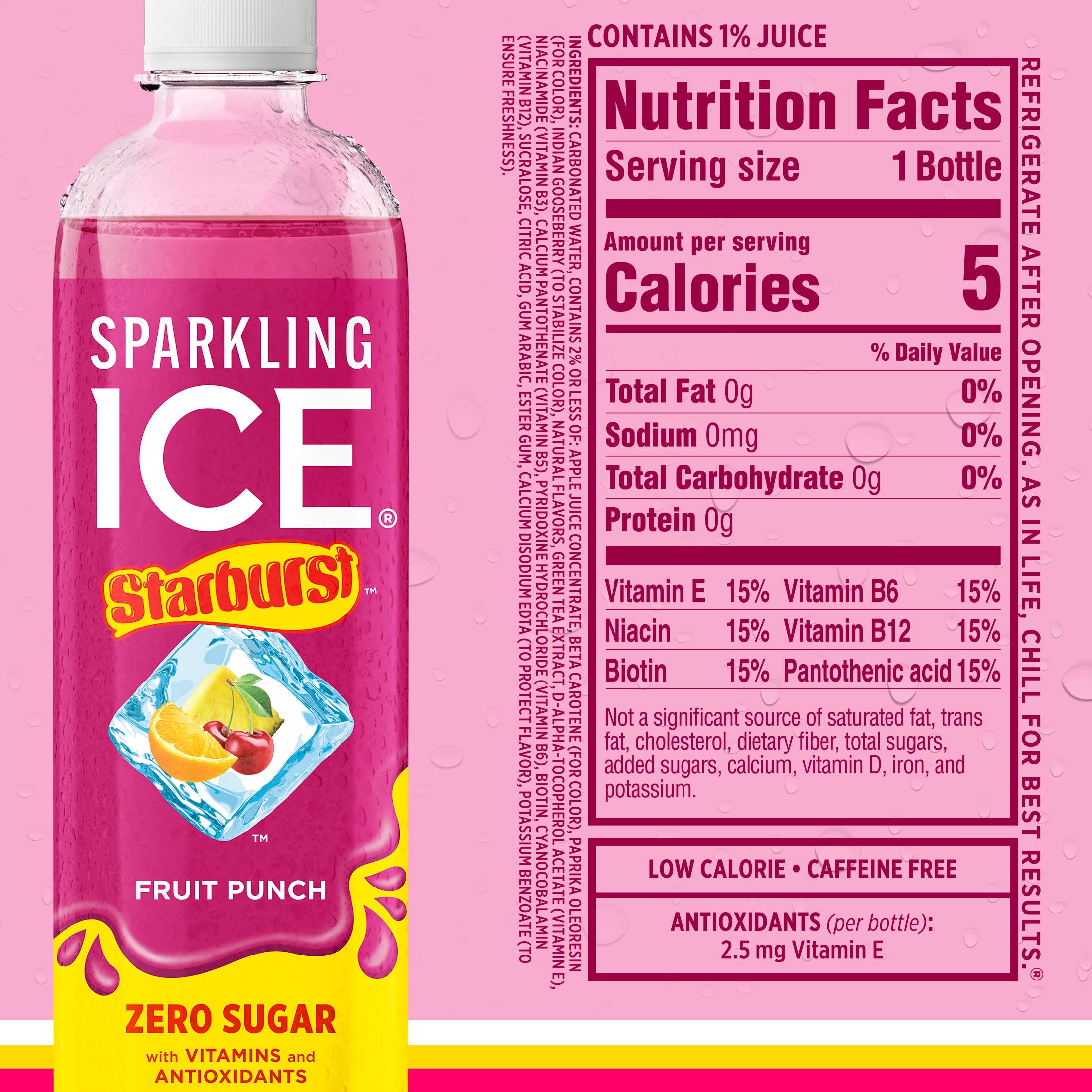 Sparkling Ice rótulo 'sin azúcar' resaltado para elección baja en calorías