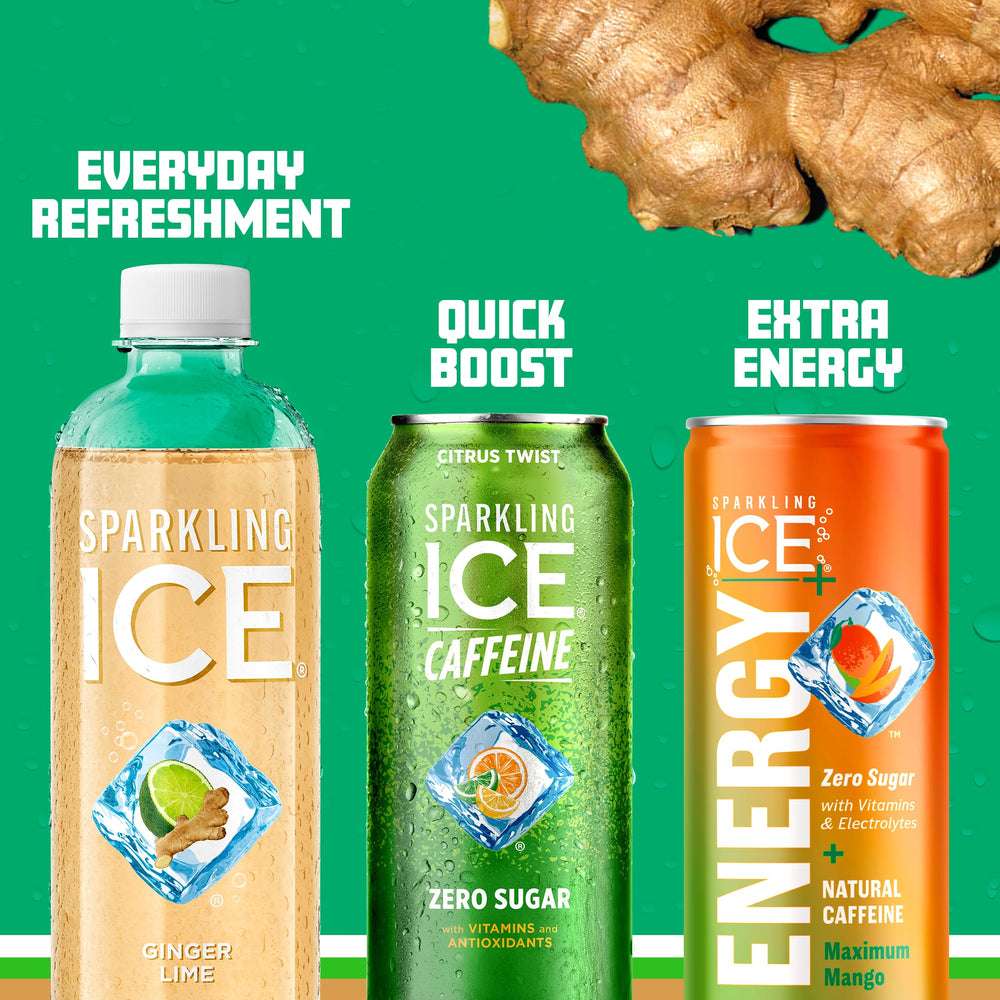 Sparkling Ice vista lateral ingredientes y colores naturales visibles
