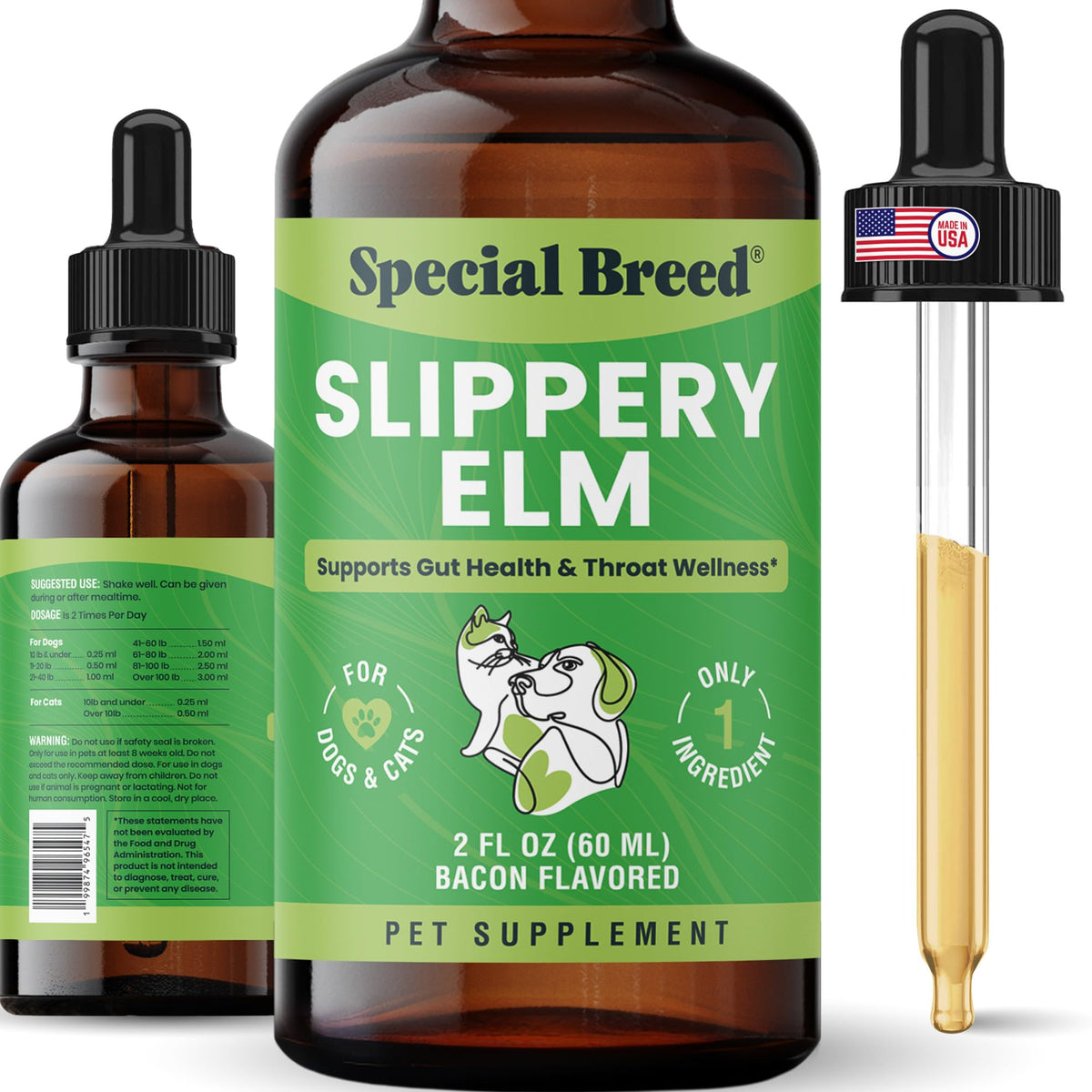 Special Breed envase frontal de Slippery Elm mostrando tamaño y uso fácil