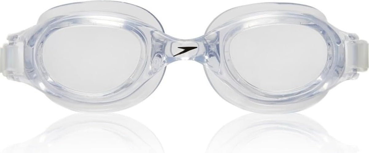 Speedo Hydrospex clear front view showing lens clarity and secure fit