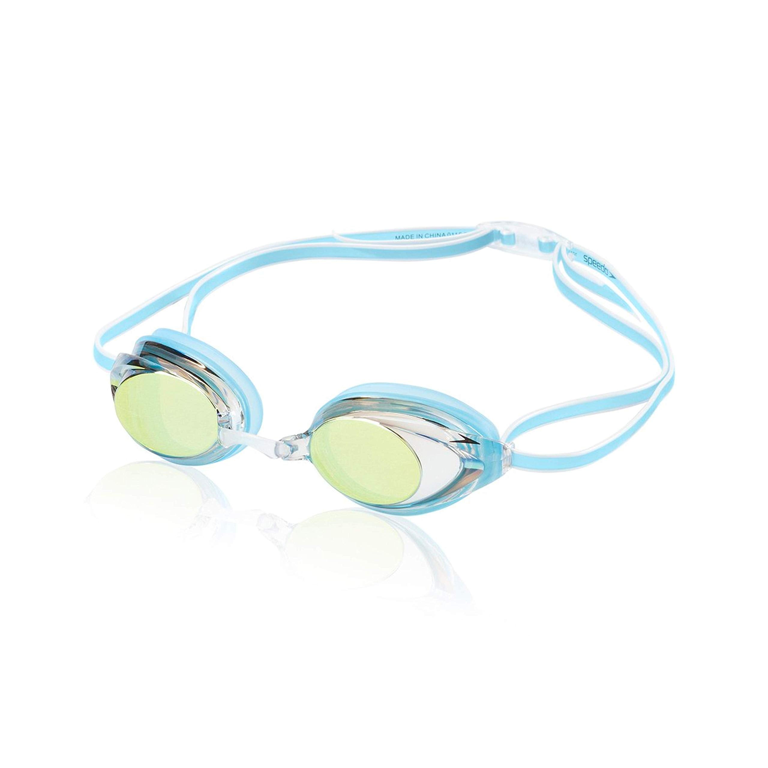 Speedo mirrored vanquisher front view showing wide lenses and reduced glare benefit