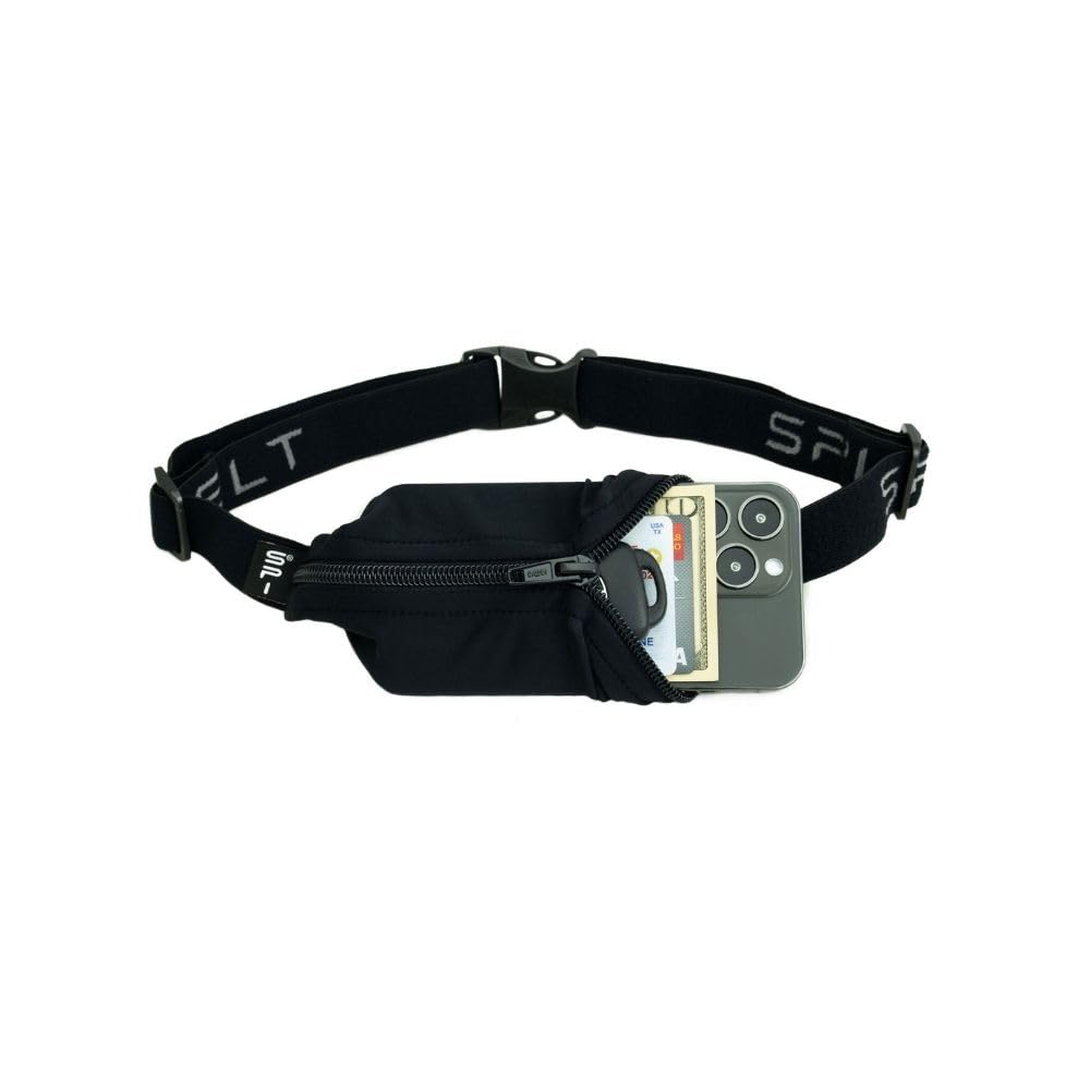 SPIbelt vista frontal del cinturón negro que guarda teléfono con comodidad