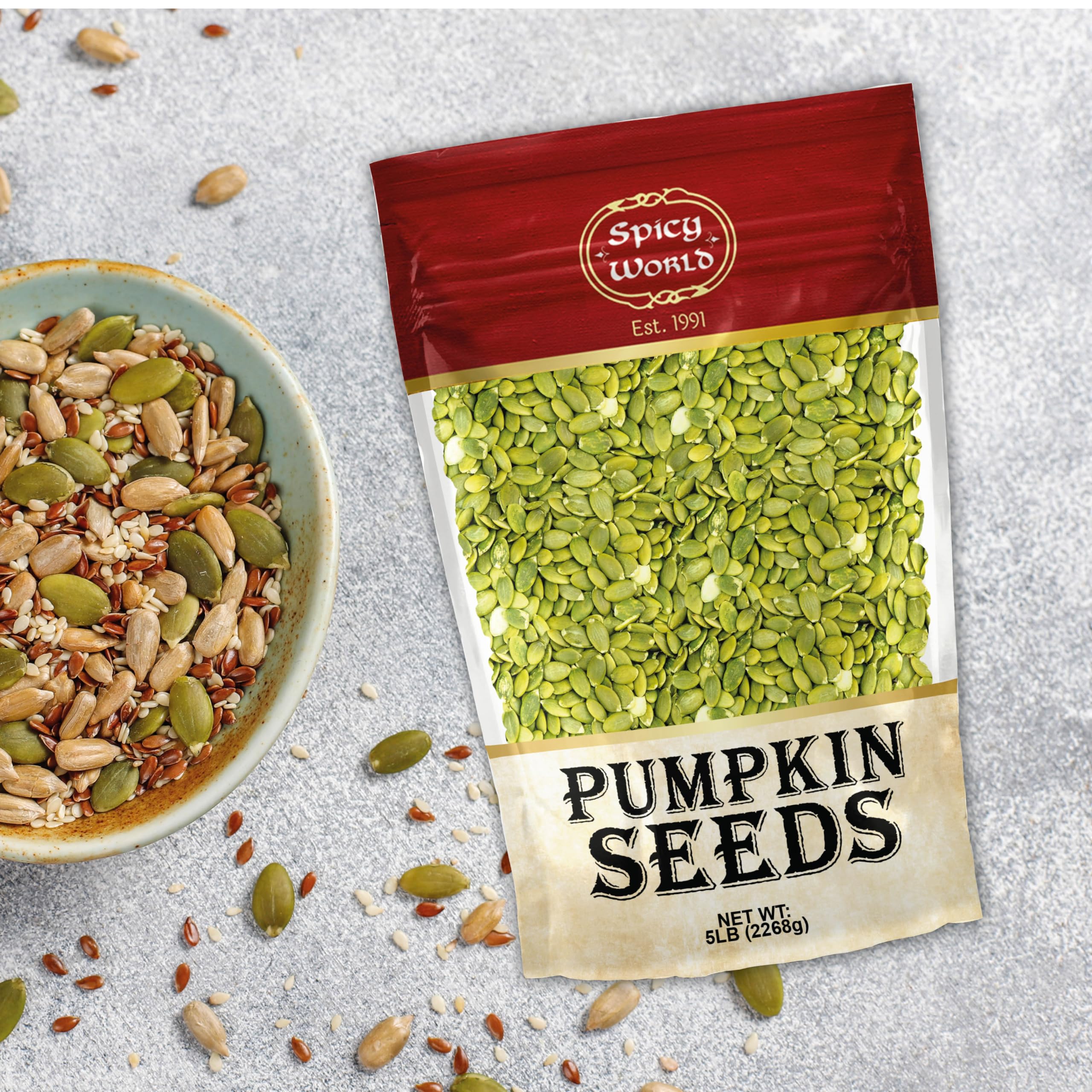 Spicy World semillas almacenadas en recipiente hermético para conservar frescura