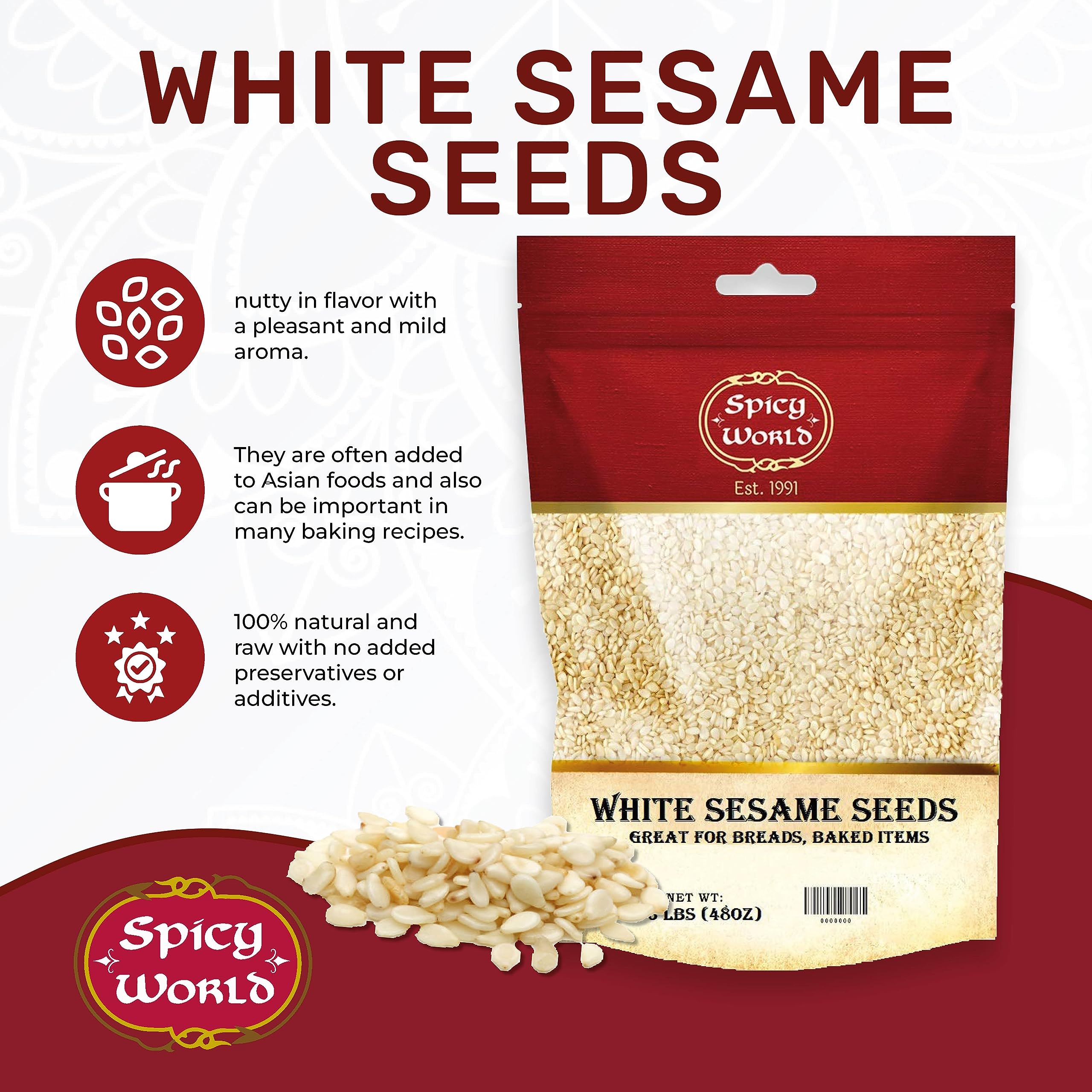 Spicy World cuchara con semillas de sésamo para comparar tamaño y porción