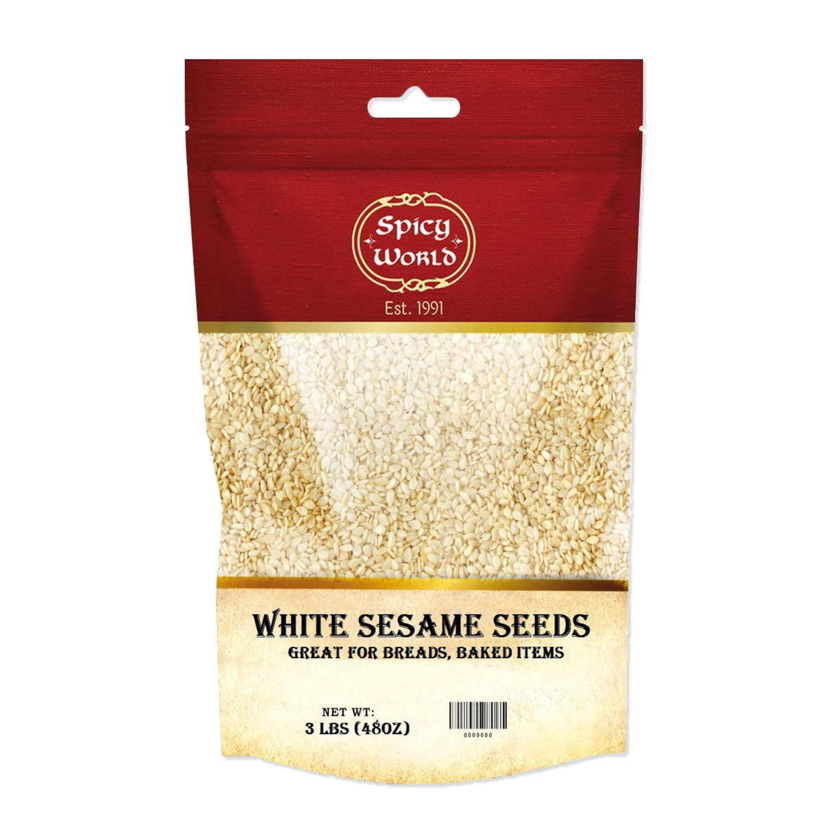 Spicy World frente del envase de 3 lb mostrando sello resellable y calidad