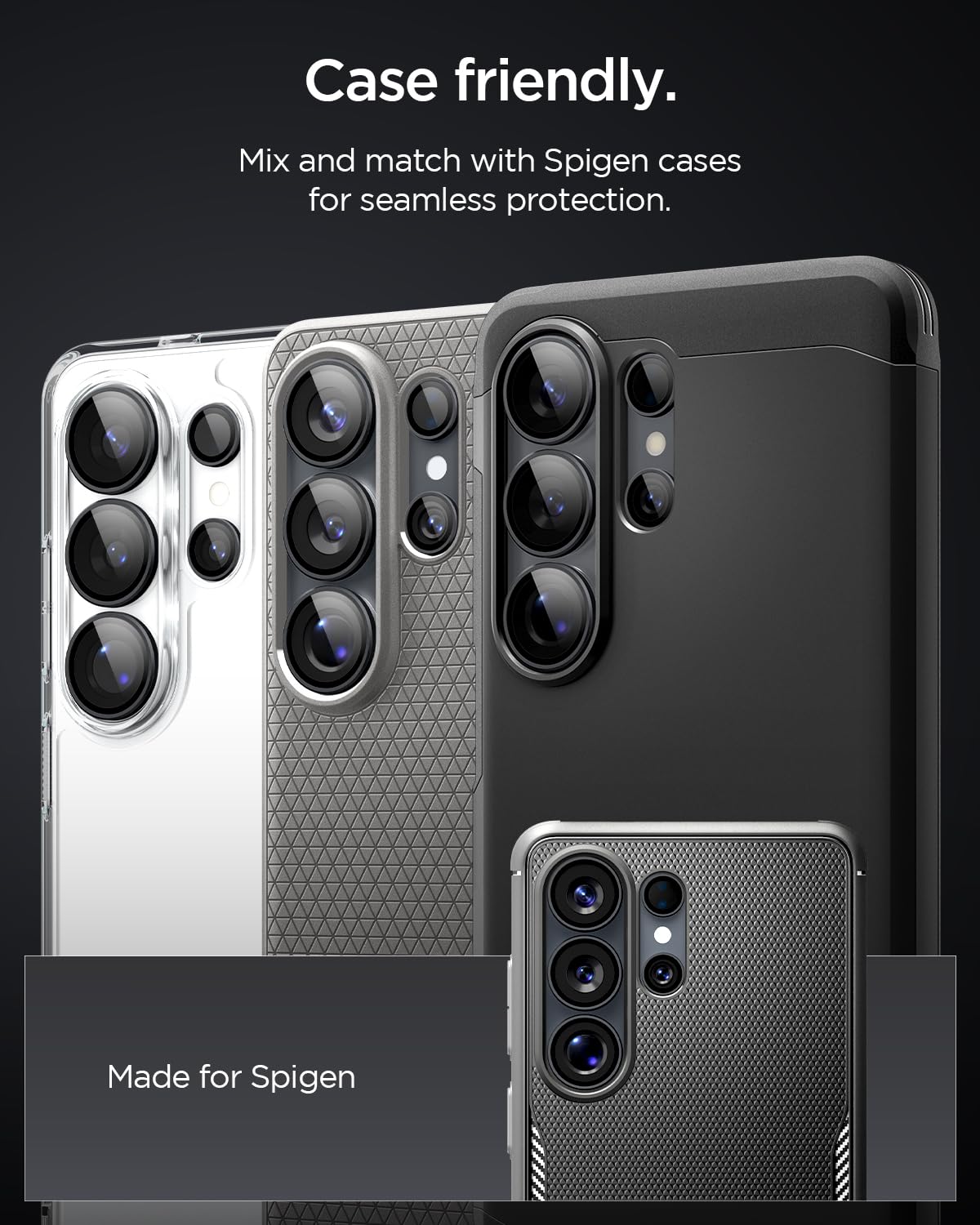 Spigen etiqueta indicando compatibilidad con Galaxy S26 Ultra y ajuste perfecto
