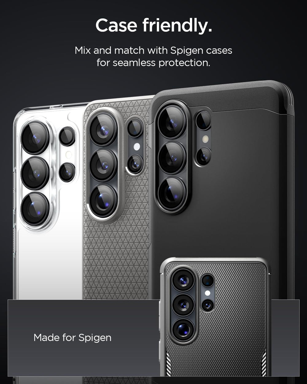 Spigen etiqueta indicando compatibilidad con Galaxy S26 Ultra y ajuste perfecto