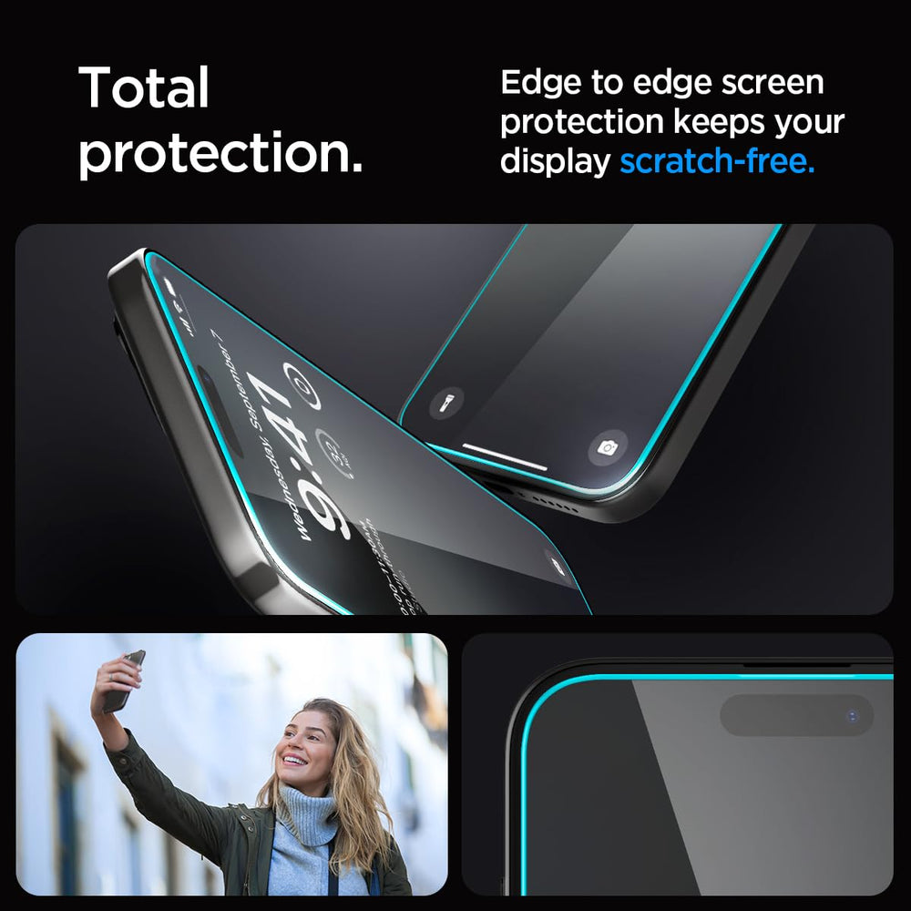 Spigen protector mostrando compatibilidad con Face Unlock y cámara