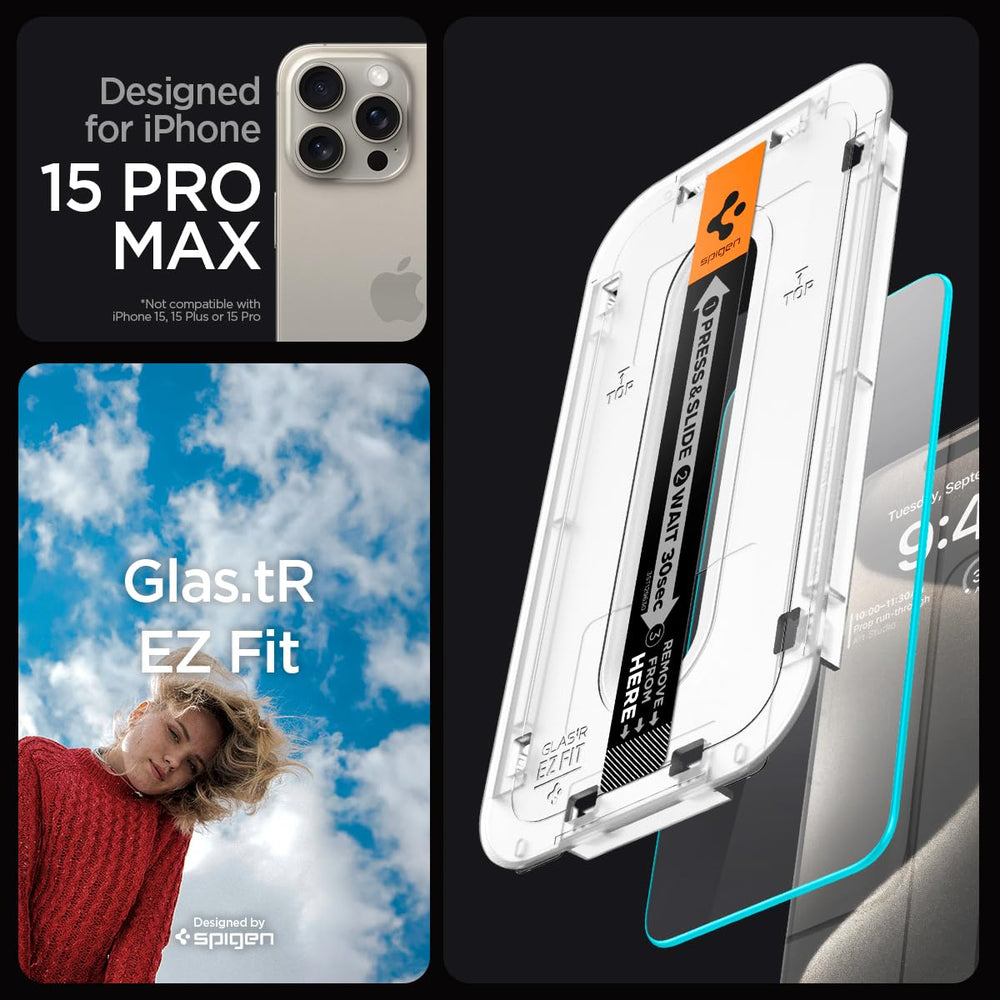 Spigen primer plano de textura de vidrio que resalta dureza y acabado oleofóbico