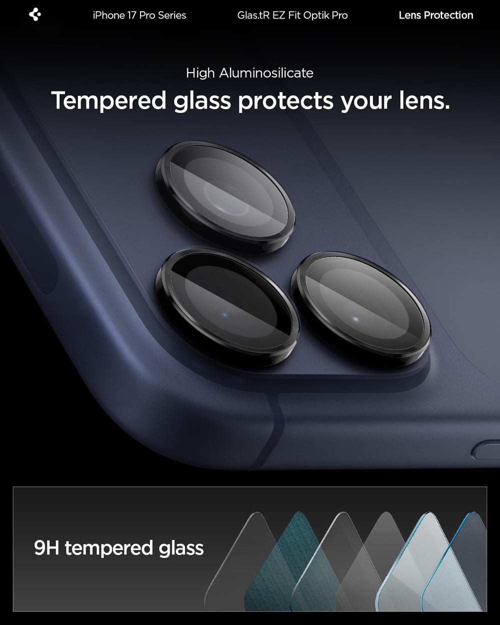 Spigen protector montado en iPhone en uso protegiendo lentes durante la toma de fotos