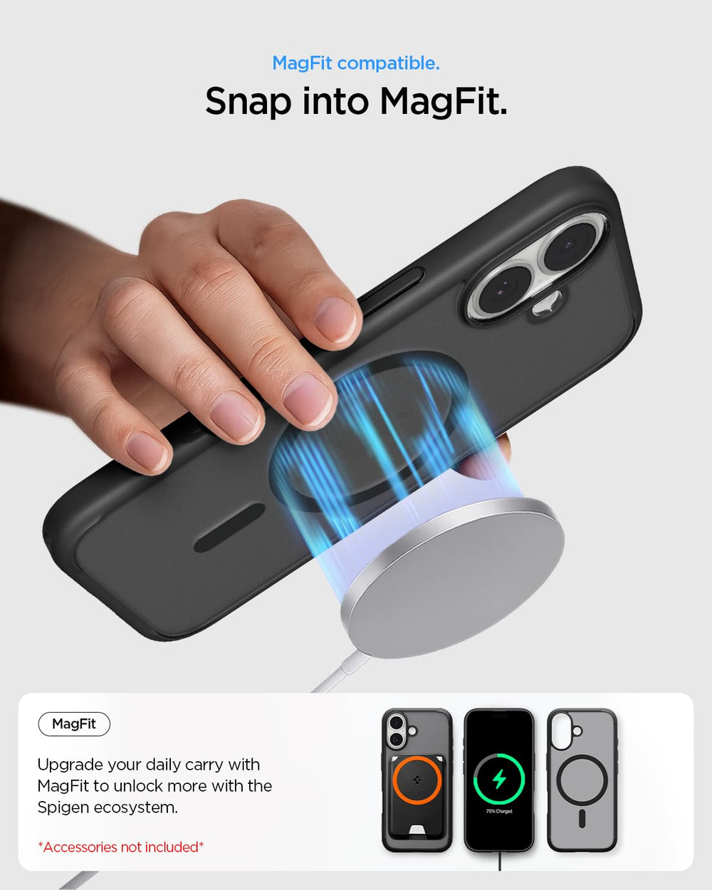 Spigen funda en mano mostrando tamaño y perfil delgado