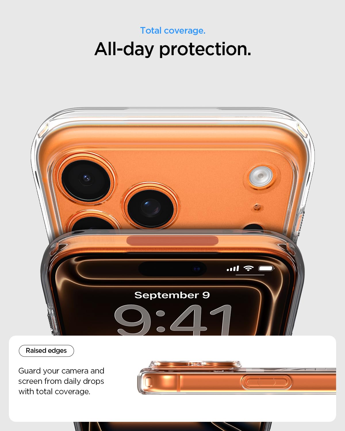 Spigen esquina con Air Cushion Technology que absorbe impactos y protege el teléfono
