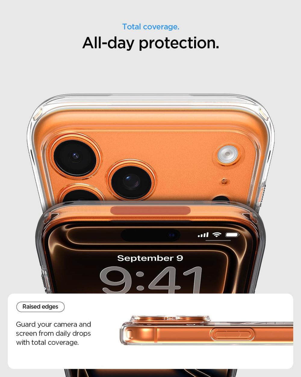 Spigen esquina con Air Cushion Technology que absorbe impactos y protege el teléfono