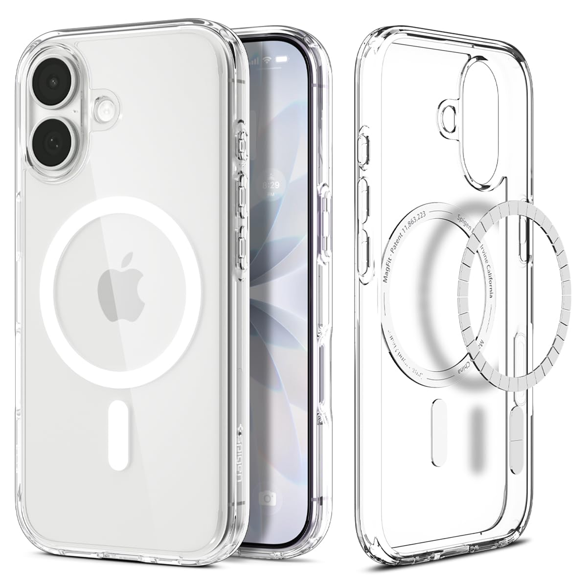 Spigen vista frontal de la funda mostrando diseño transparente y ajuste preciso