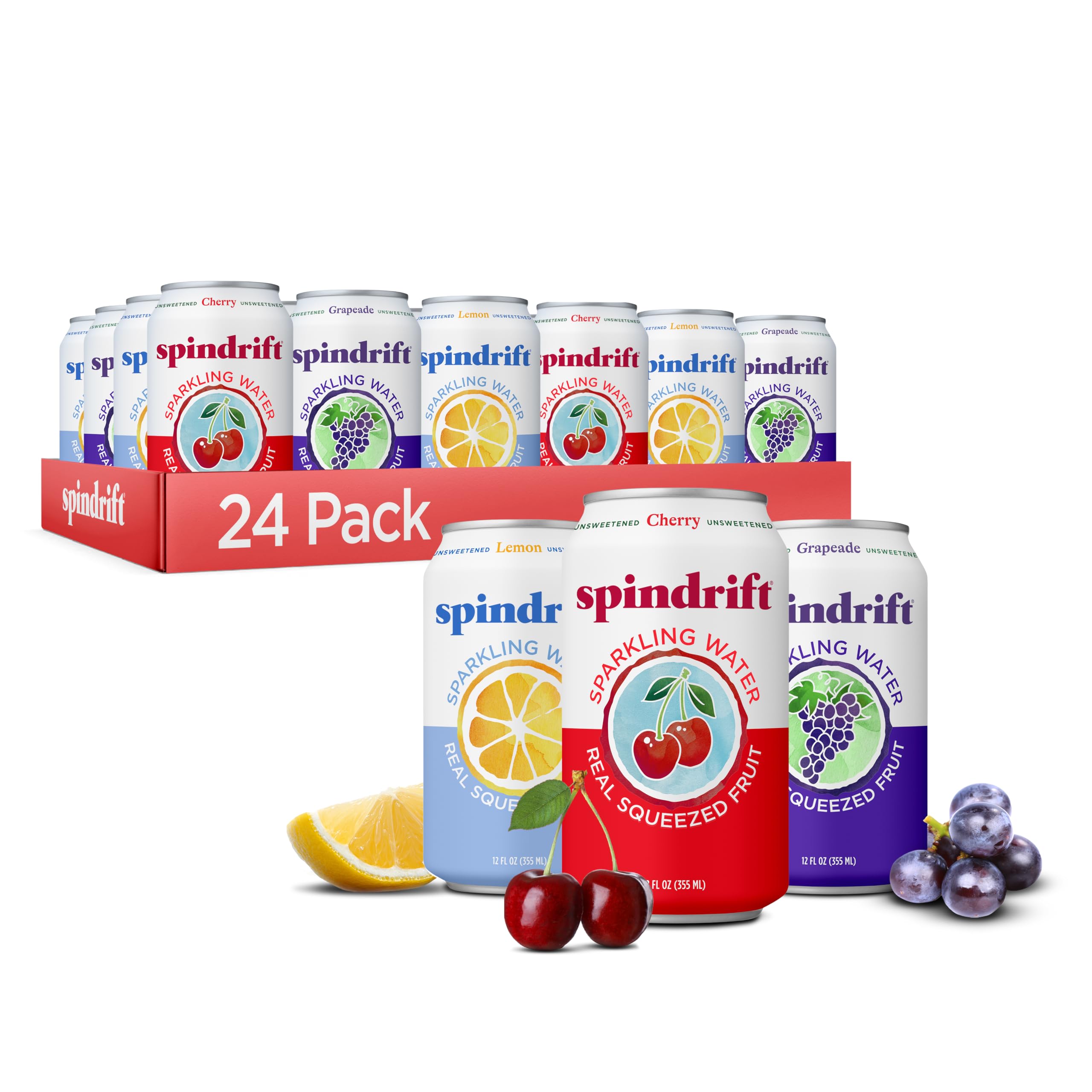 Spindrift pack Americana frente del empaque mostrando variedad de sabores y conveniencia