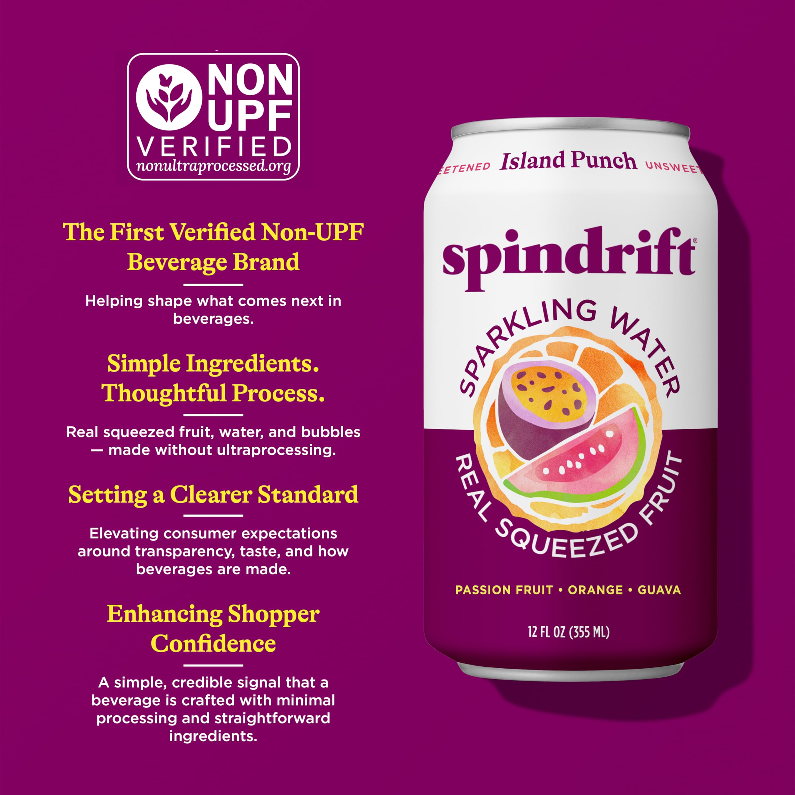 Spindrift frutas exprimidas utilizadas y color natural del jugo