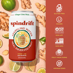 Spindrift etiqueta en primer plano indicando fruta exprimida real