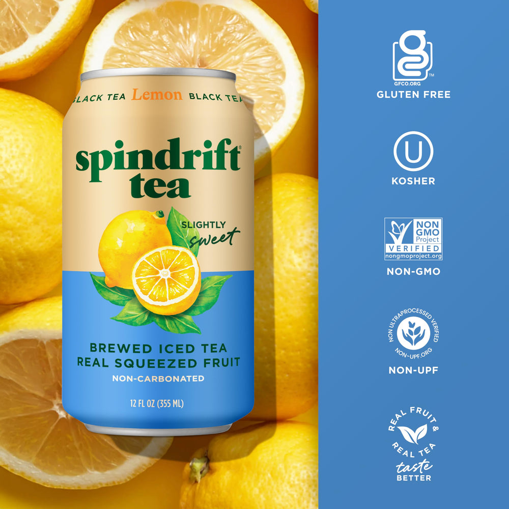 Spindrift lata en mano para comparar tamaño y facilidad de transporte