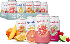 Spindrift pack 20 latas frente mostrando variedad de sabores y conveniencia