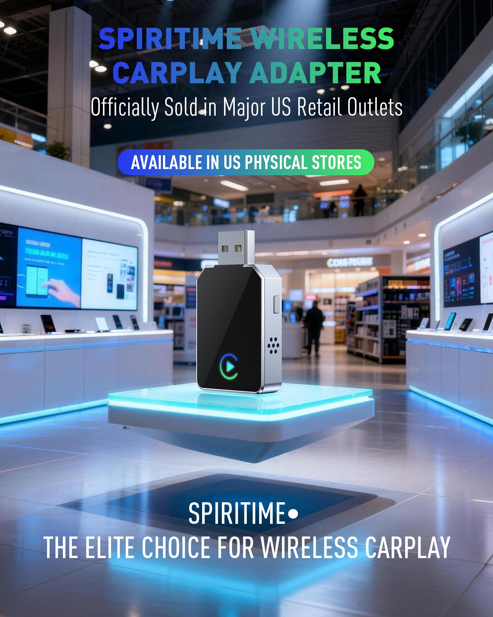 SPIRITIME escena familiar en coche usando CarPlay inalámbrico para comodidad
