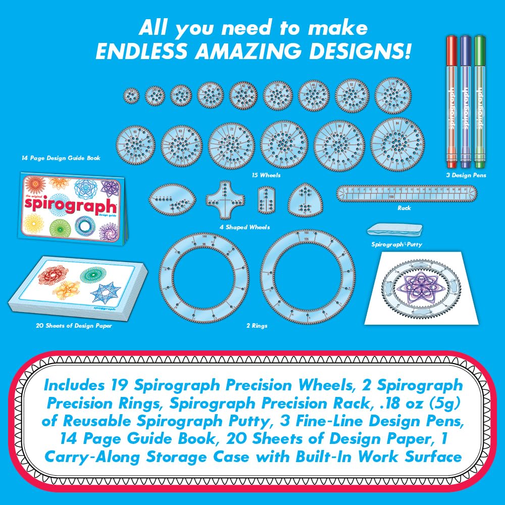Spirograph en uso sobre mesa creando un diseño detallado
