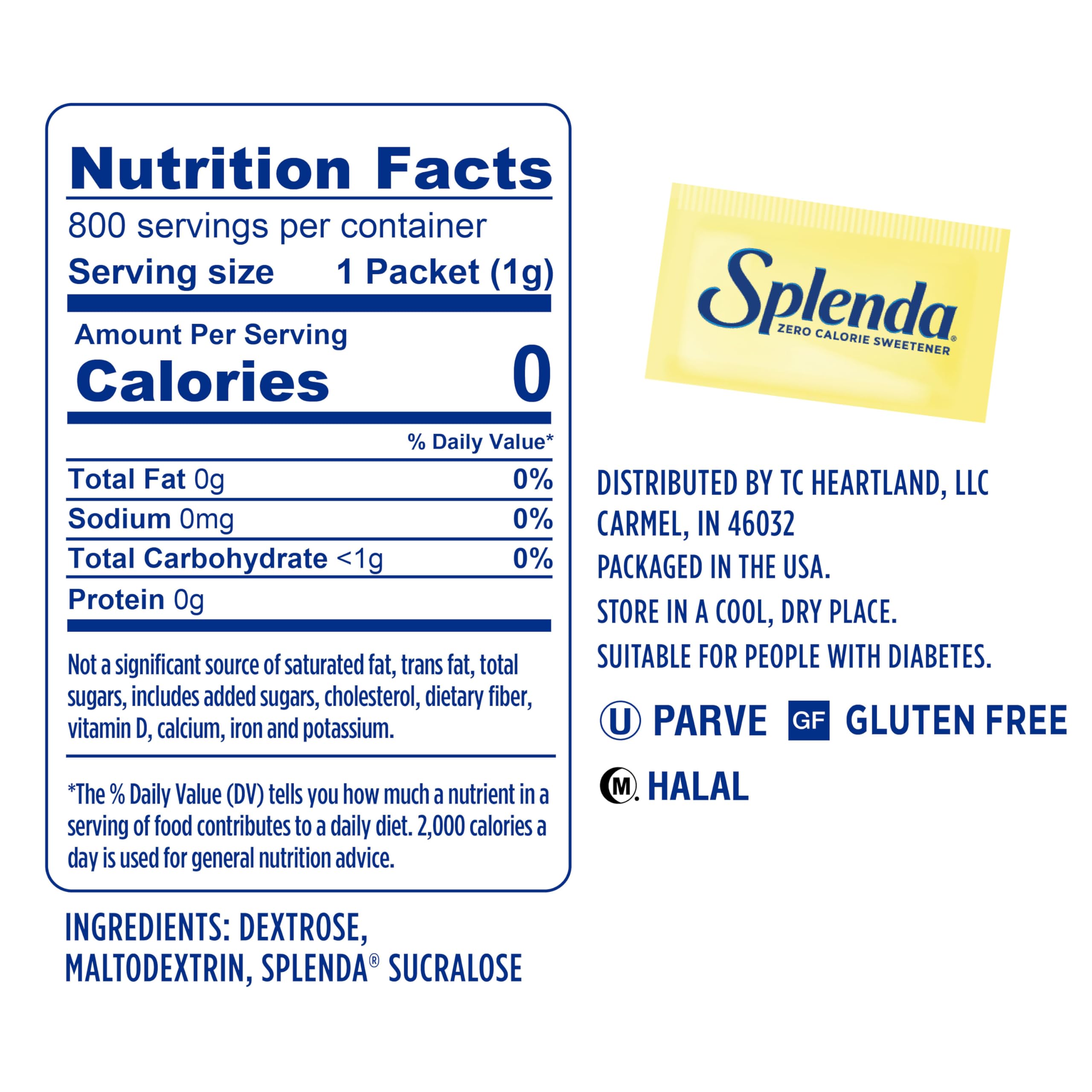 SPLENDA sobre abierto con polvo visible para ver textura y facilidad