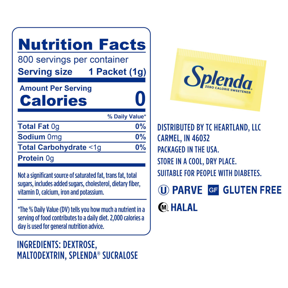 SPLENDA sobre abierto con polvo visible para ver textura y facilidad