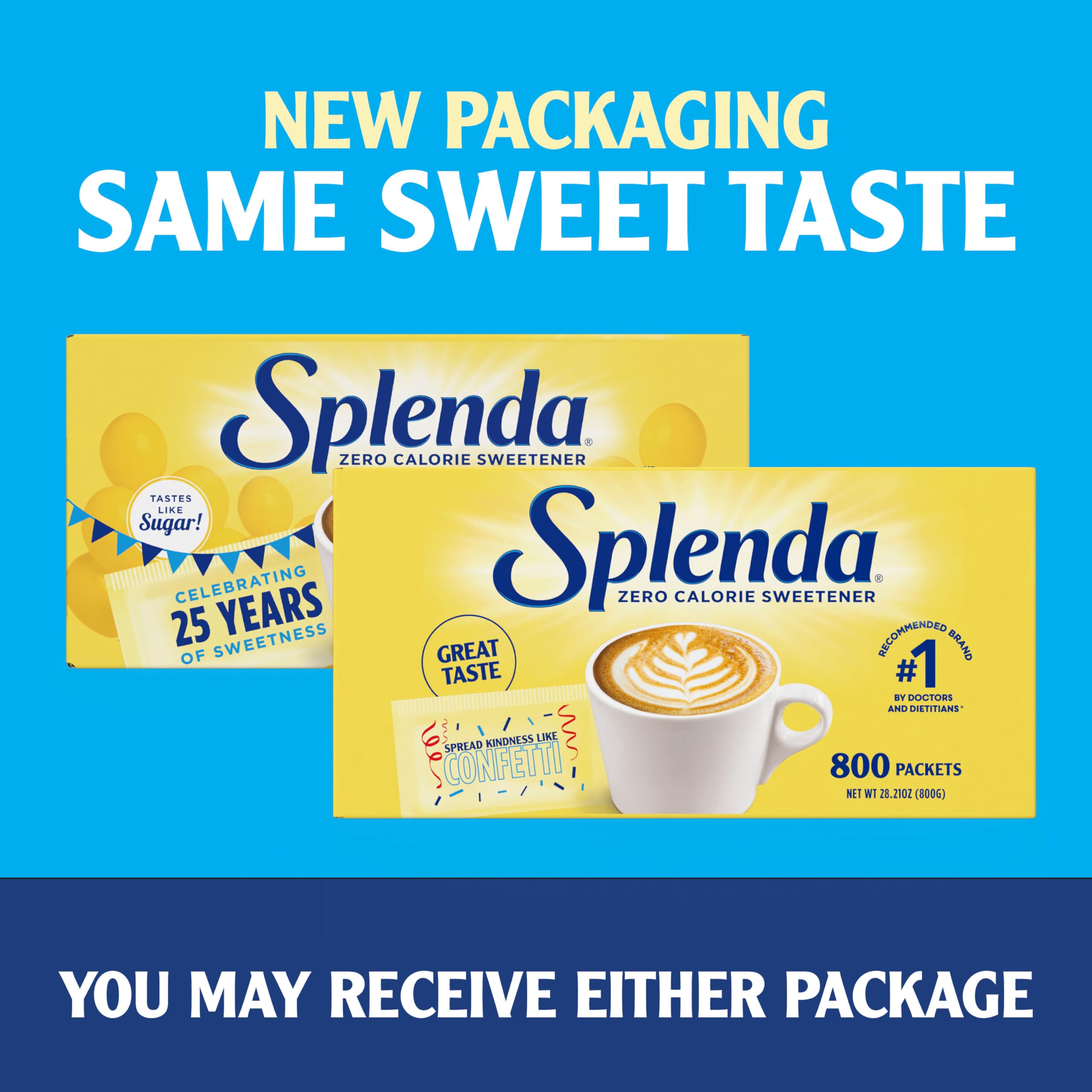 SPLENDA sobre vertido en café demostrando disolución rápida