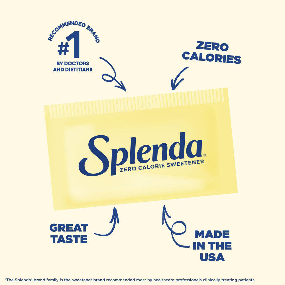 SPLENDA sobres esparcidos sobre mesa destacando conveniencia