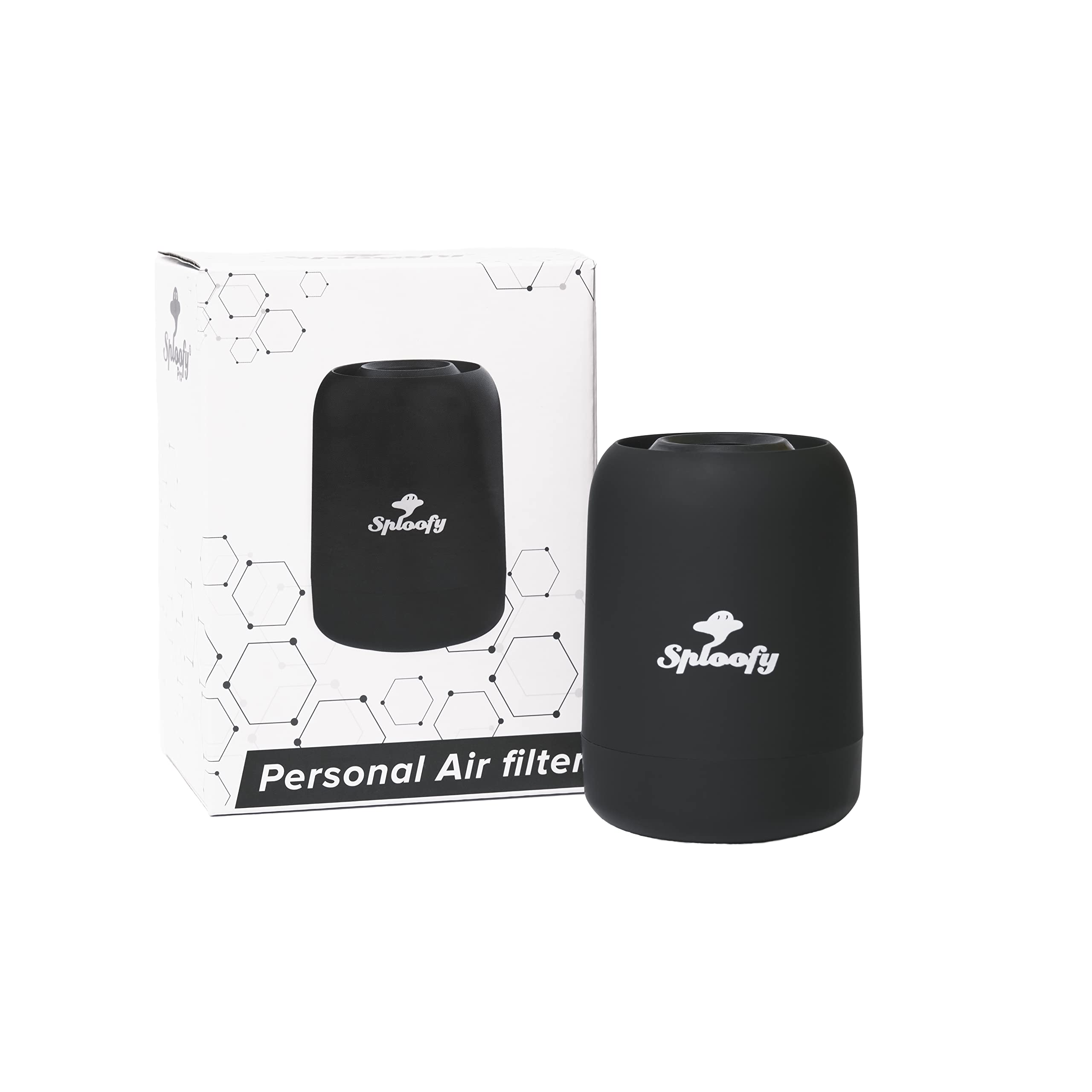 Comparación de tamaño Sploofy PRO II junto a un teléfono para escala portátil