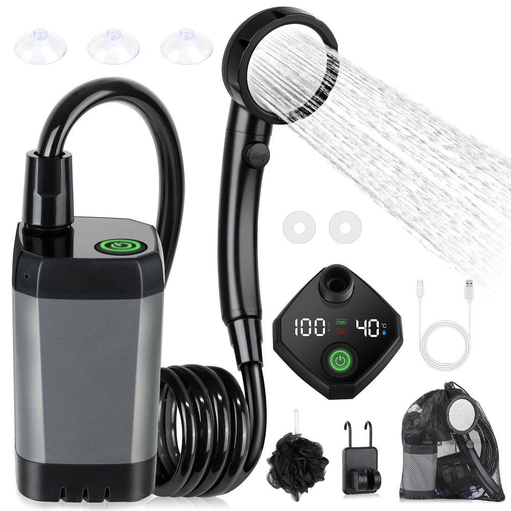 Spopal vista frontal del equipo mostrando cuerpo y boquilla, práctico para camping
