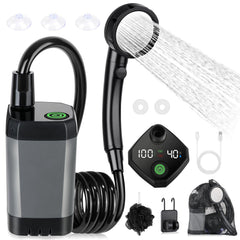Spopal vista frontal del equipo mostrando cuerpo y boquilla, práctico para camping