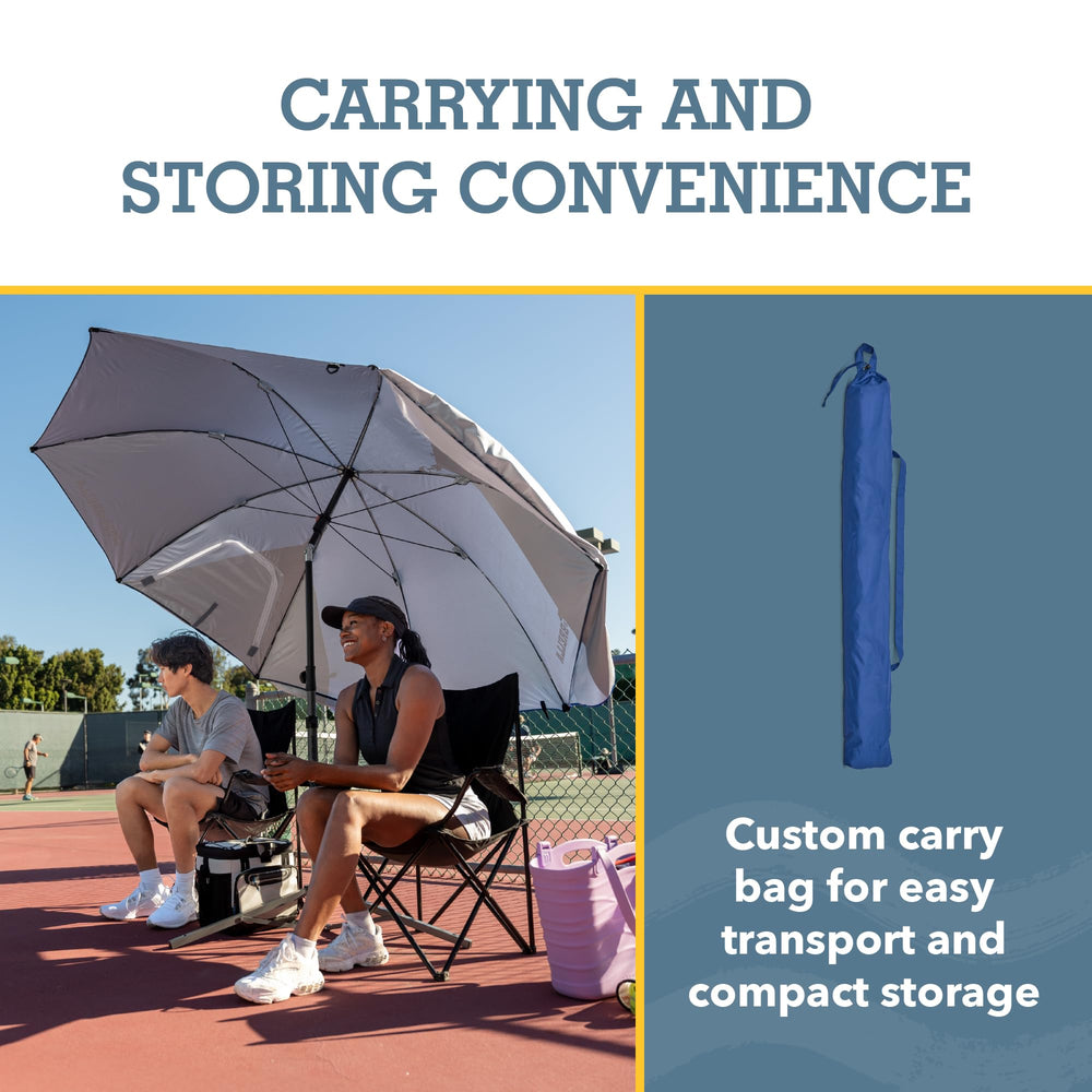 Sport-Brella empacada en funda de transporte para fácil transporte