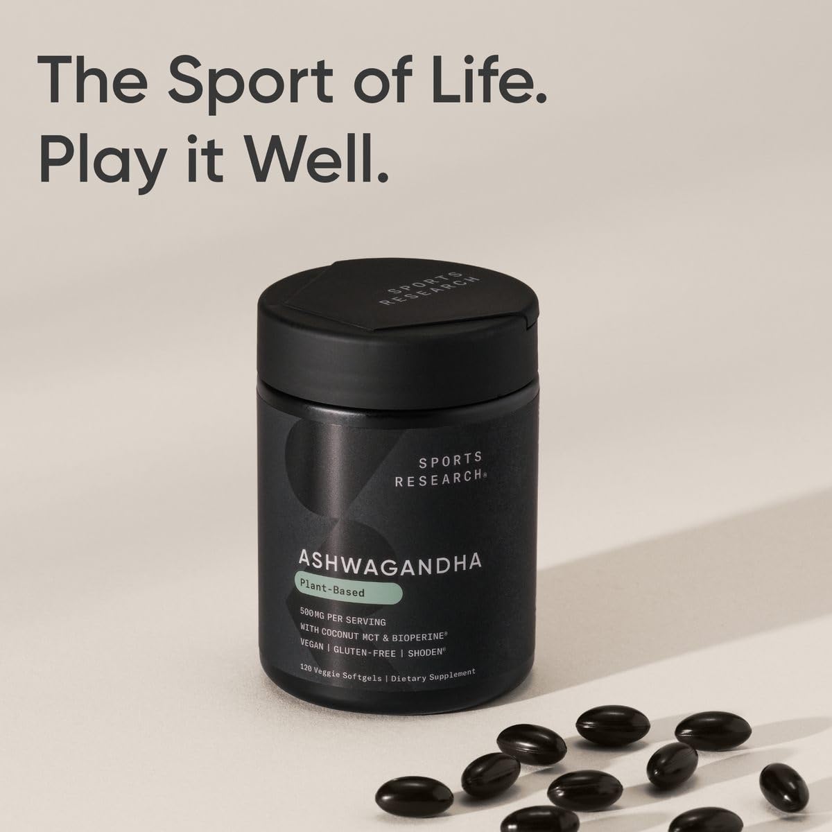 Sports Research softgel junto a elementos de rutina matinal representando soporte diario