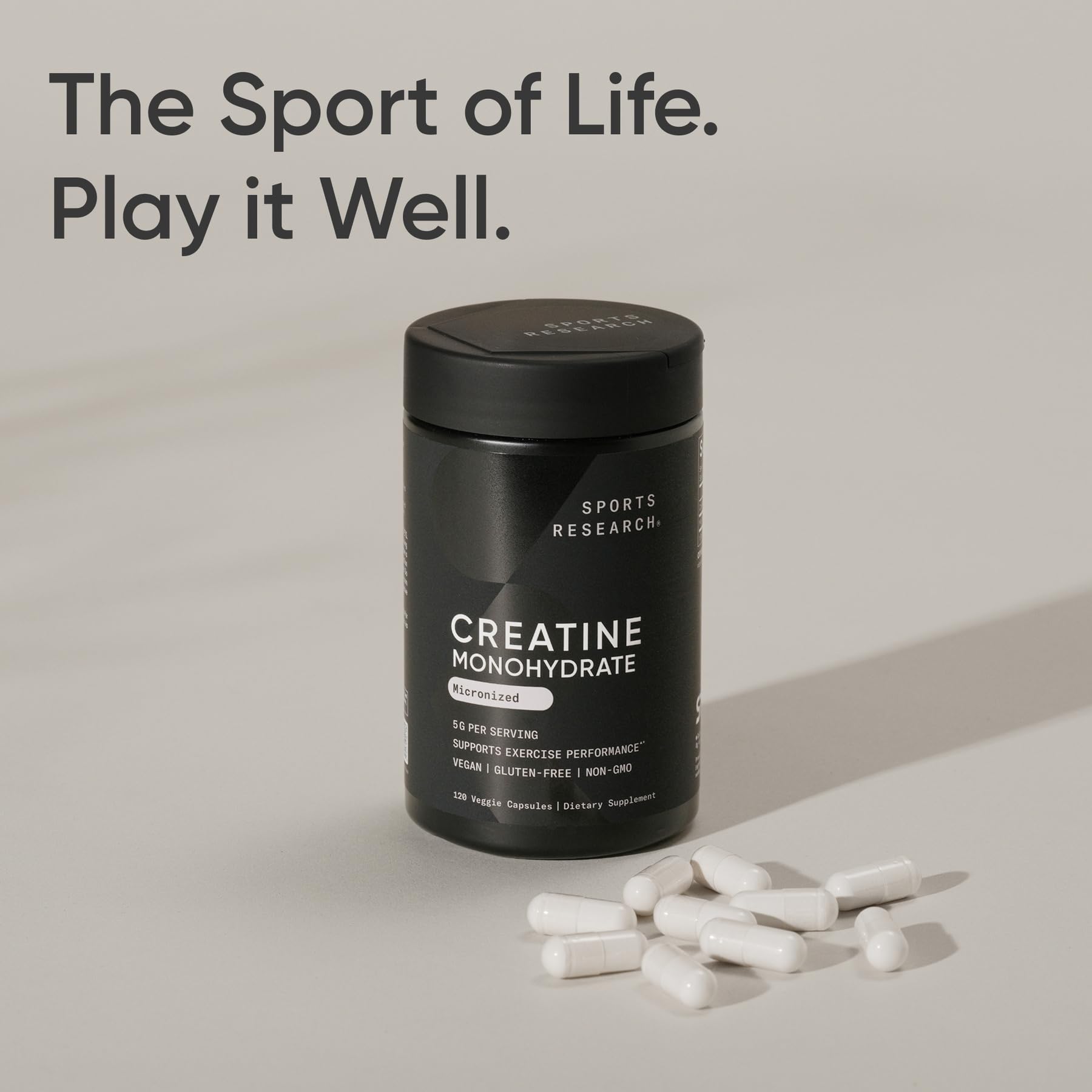 Sports Research cápsulas abiertas mostrando polvo micronizado de creatina
