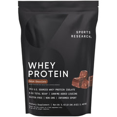 Sports Research empaque frontal mostrando 5.42 lb y beneficio de proteína alta