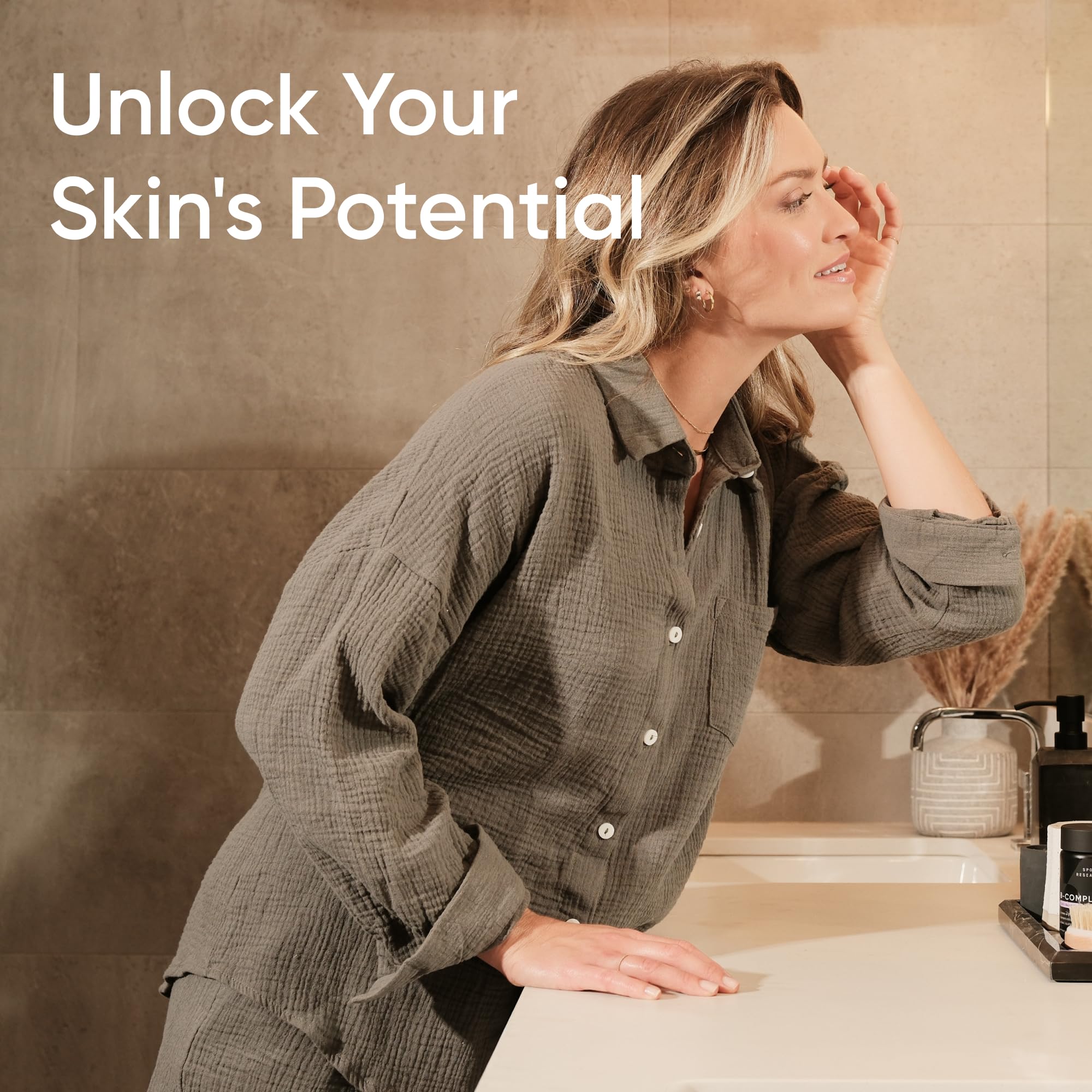 Sports Research producto sobre tocador integrado en rutina diaria de belleza