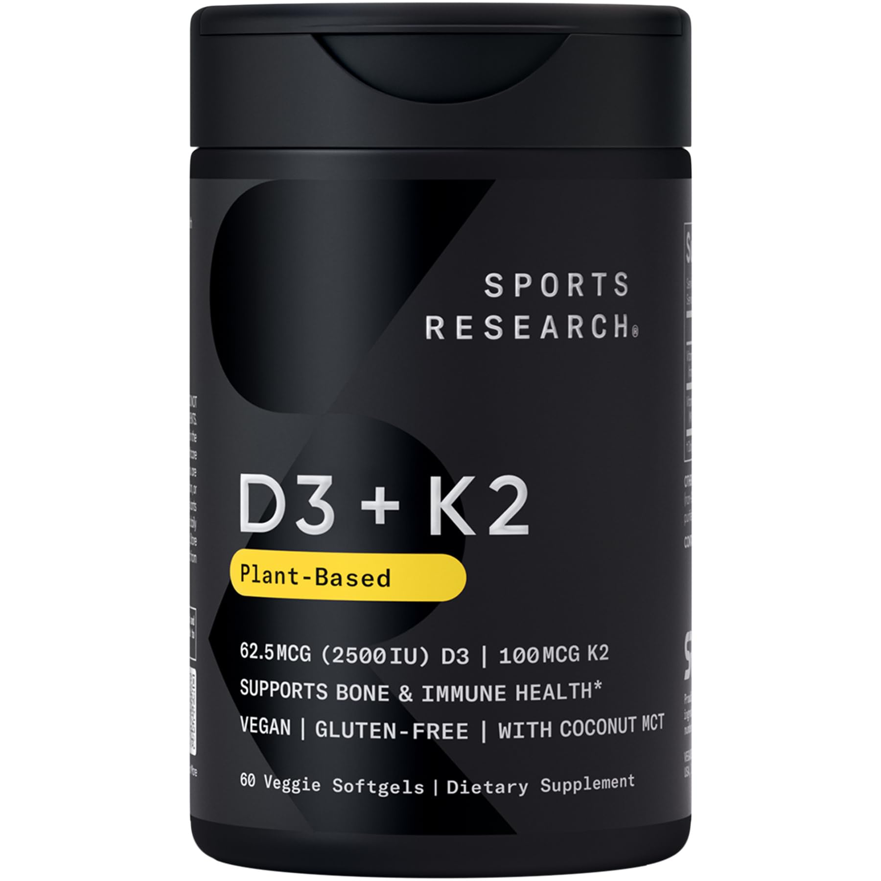Sports Research frasco y caja frontal mostrando plantgels y dosis diaria