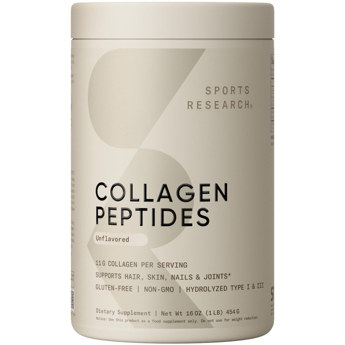 Sports Research envase frontal mostrando tamaño y marca para confianza