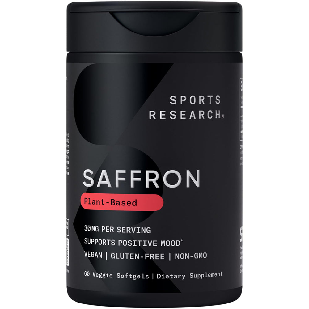 Sports Research envase frontal de Pure Saffron 60 plantgels mostrando diseño y cantidad