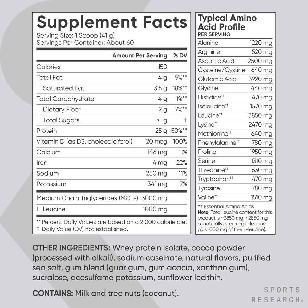 Sports Research etiqueta y lista de ingredientes que destaca no GMO y sin gluten
