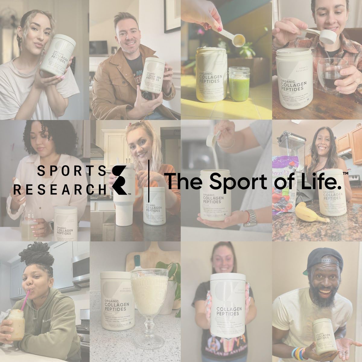 Sports Research mano sirviendo polvo al batido para añadir proteína