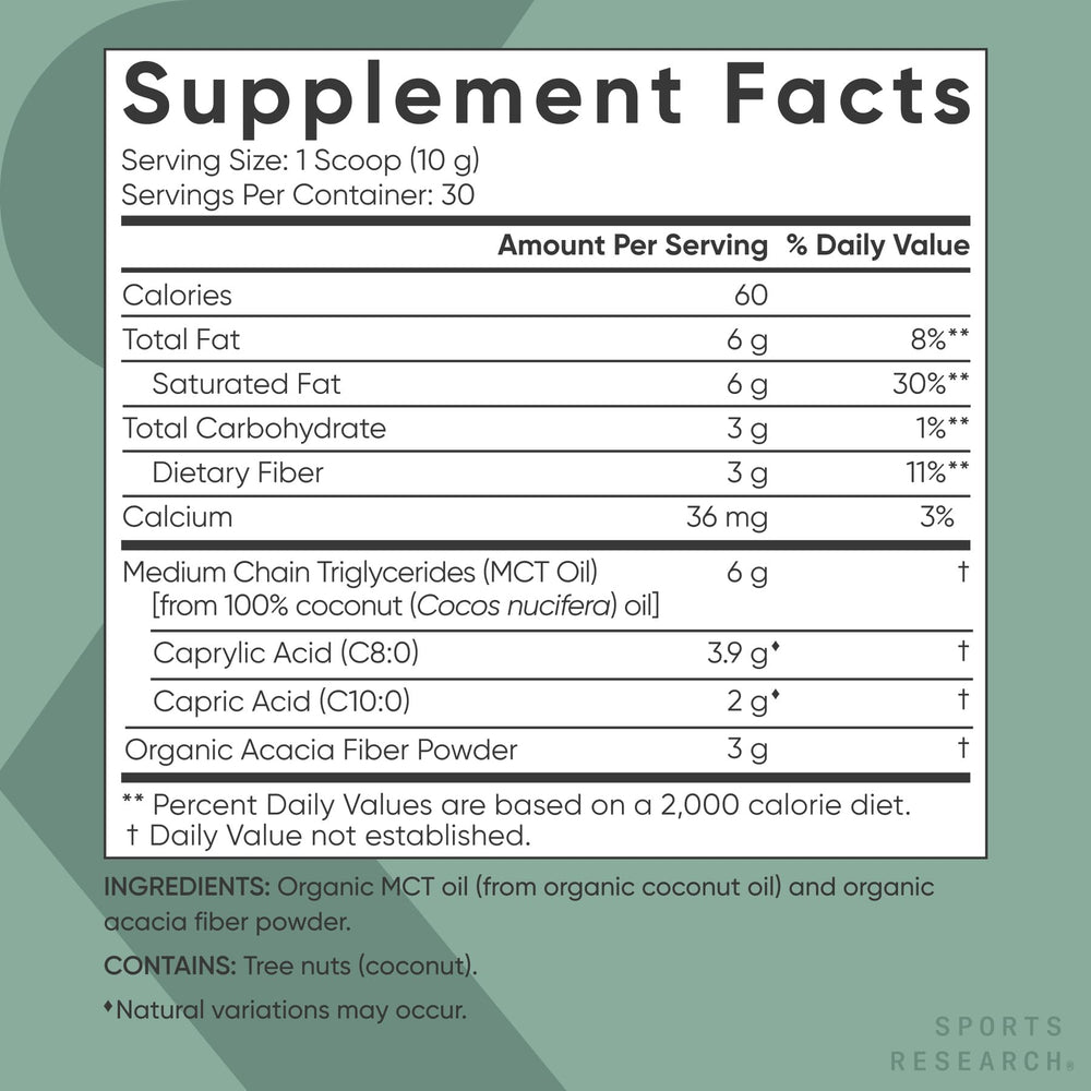 Sports Research MCT powder mixed in smoothie bottle, portable energy on the go
